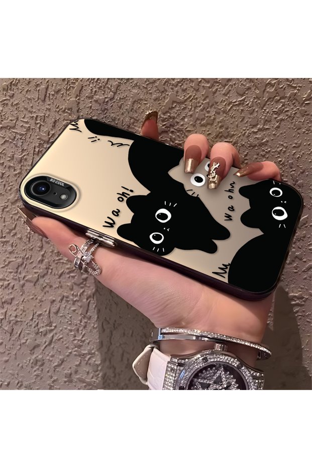 iPhone Xr Compatible High-Quality Fun Black Cat Printed Case, Cute Stylish Shock