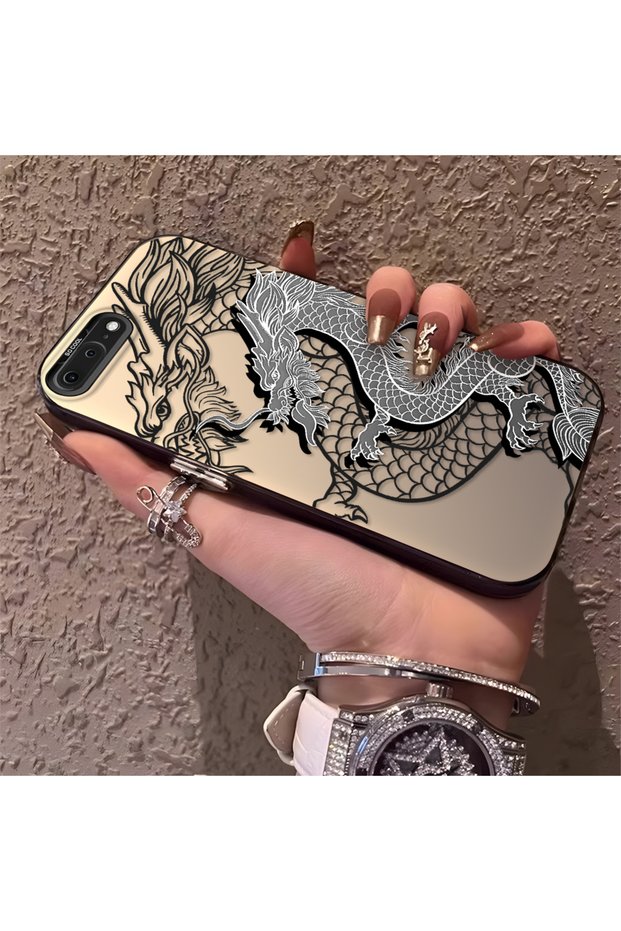 iPhone 7 Plus/8 Plus Compatible High Quality Chinese Style Black and White Dragon Printed Case