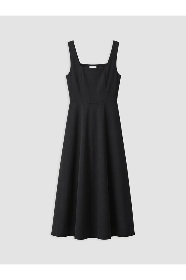 Black Square Neck Waist Fitted Dress