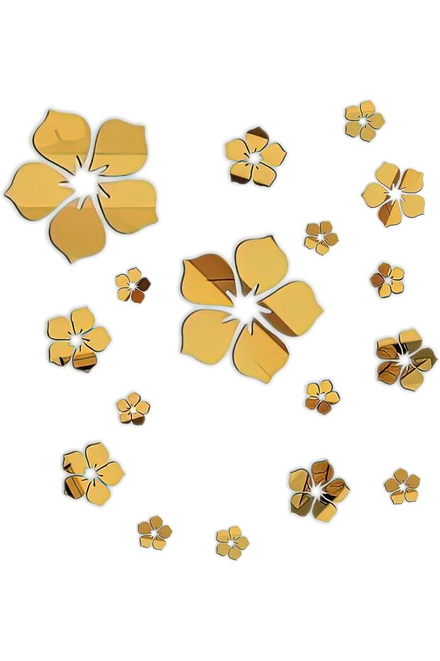 Acrylic Mirror Floral Wall Stickers Self Adhesive Mirror Wall Decor Removable Mirror Decor 3D Flower DIY Wall Sticker for Living Room Bedroom Bathroom (Gold)