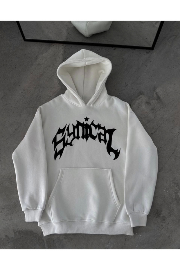 Winter hooded printed oversize sweatshirt - white