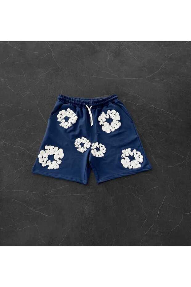 Unisex White Floral Printed Shorts Oversize Comfortable Fit Streetwear Casual Summer Shorts