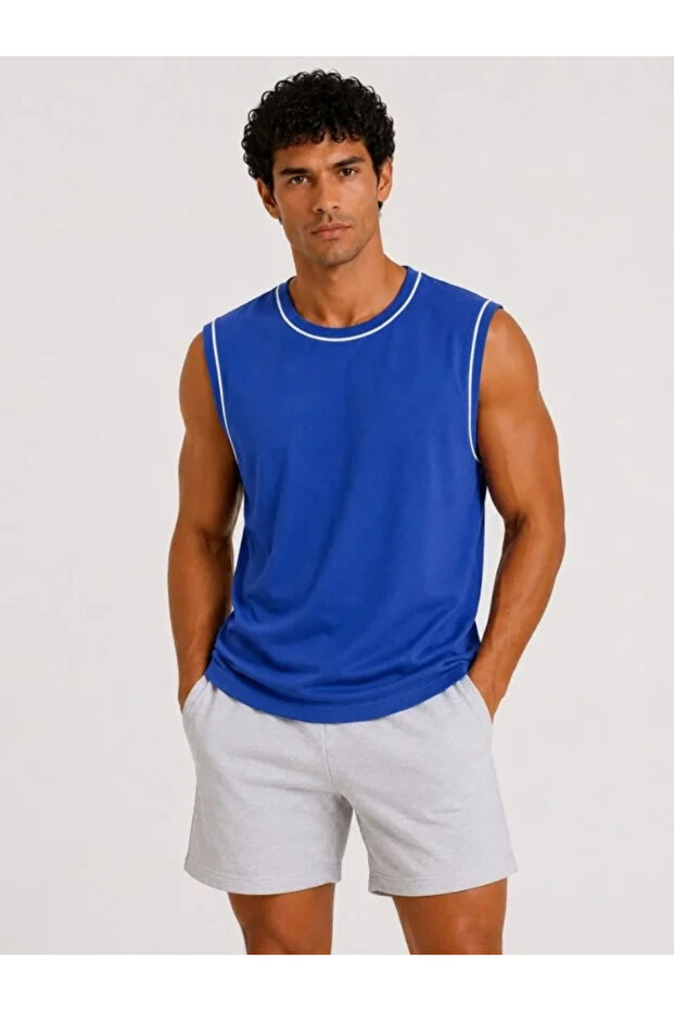 Men's contrast trim sleeveless tank top crew neck summer basic tank top