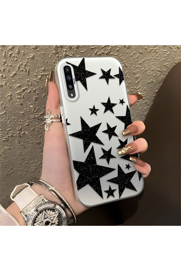 Samsung Galaxy A50/A50S/A30S Compatible High Quality Plain Black Star Patterned Silicone Case