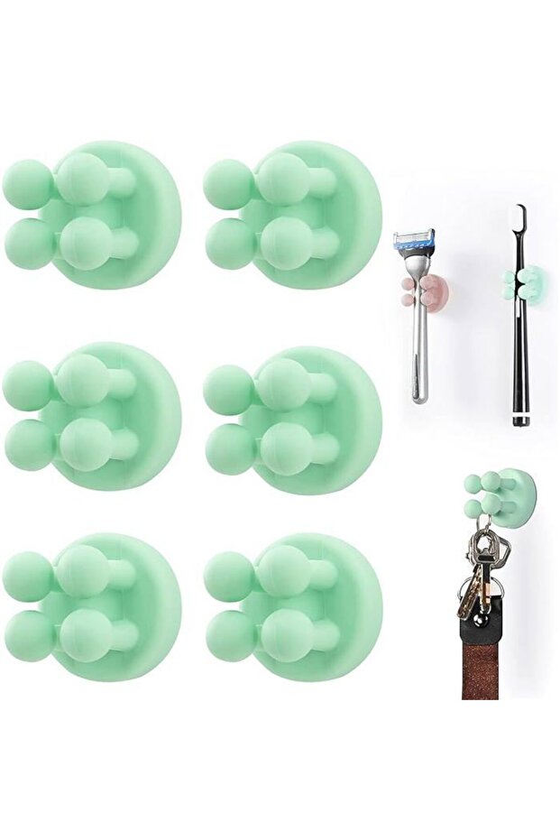 6 multi - functional silicone toothbrush holders, also for razor storage, waterproof, self - adhesive, wall - mountable or glass - mountable, eco...