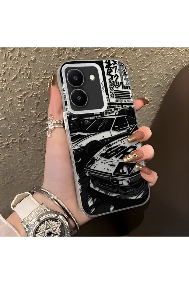 Vivo Y27 5G/Y27S Compatible Manga Drawing Classic Car Flat Print Quality Silicone Case