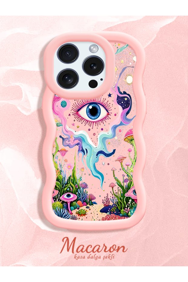 iPhone 16 Pro Max Compatible Colorful Psychedelic Eye Mushroom Illustration Flat Print Case