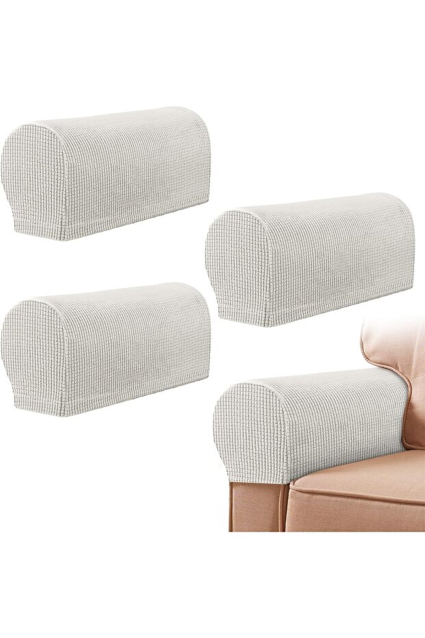 4-Piece Sofa Armrest Covers - Elastic Waterproof and Stain-Resistant Protective Covers - Off-White