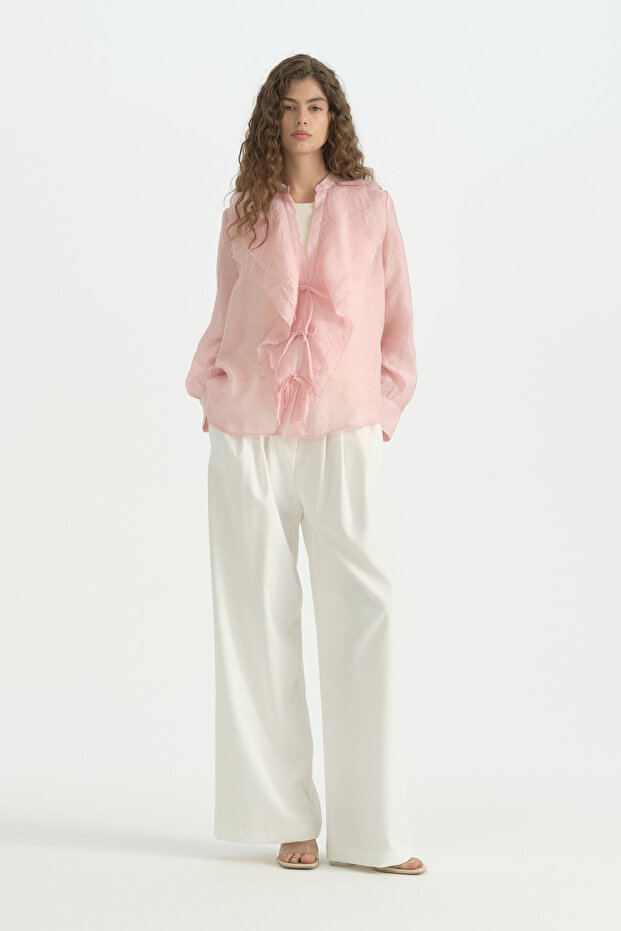 Flounced Tie-Back Blouse - Pink