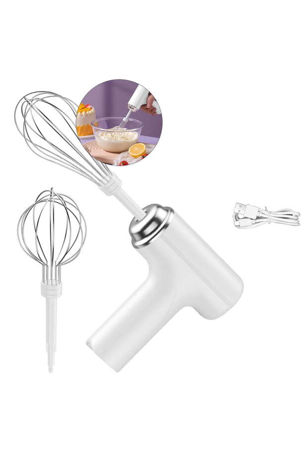 Cordless electric mixer, portable handheld electric mixer, suitable for mixing pretzels, cakes, eggs, dough, and other foods - white.