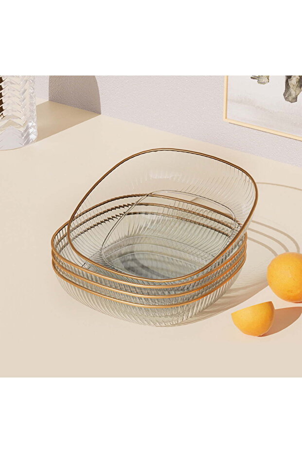 4-Piece Square Snack Plate Set, Transparent Multi-Purpose Appetizer & Fruit Tray for Kitchen & Dining (White)