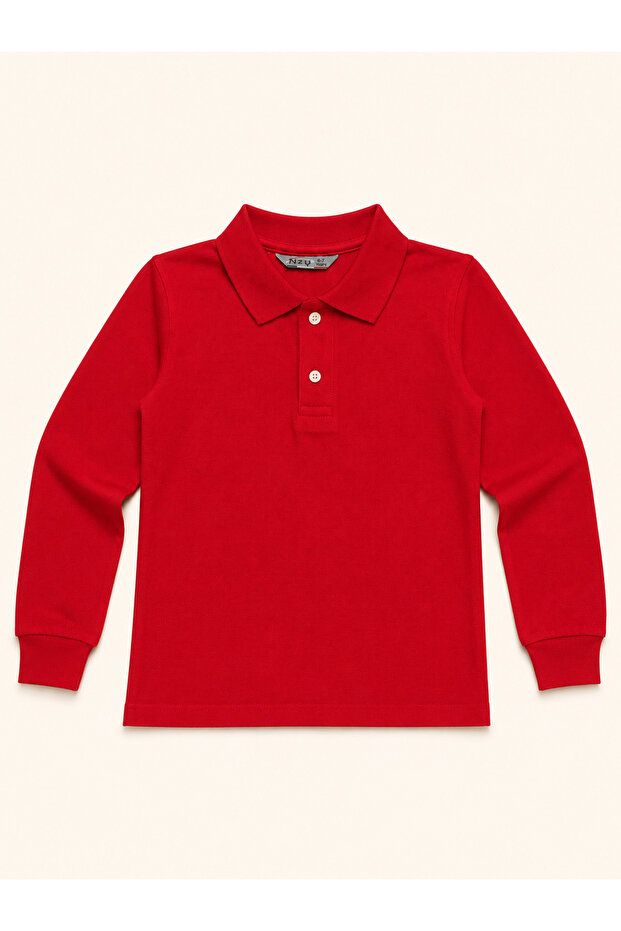 Unisex 100% Cotton Long Sleeve Polo Collar Kids T-Shirt Basic School T-Shirt