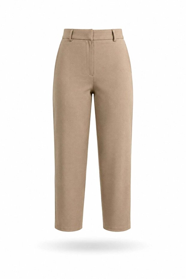 Dark Beige Carrot Cut Fabric Trousers 9957