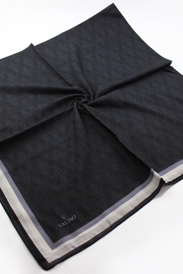 120X120 Ethnic Geometric Patterned Oversized Scarf Cotton Scarf Oversized Scarf Black