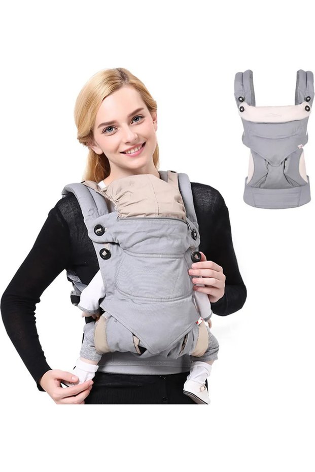 4-in-1 Baby Carrier – An ergonomic baby carrier with 4 holding positions – suitable for infants and toddlers, light gray.