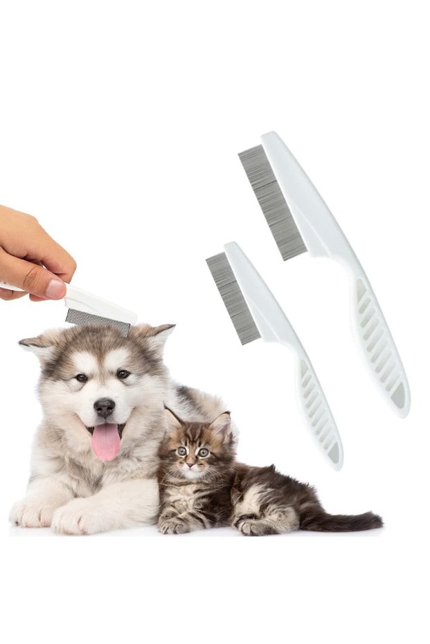 Two-Piece Multi-Functional 2-in-1 Pet Grooming Brush Set: Fine-Tooth Stainless Steel Massage Comb, Tear Stain Removal Comb for Puppies and Young Dogs
