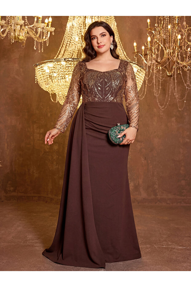 Plus Size Embellished Square Neck Maxi Dress