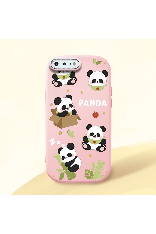 iPhone 8 Plus Compatible Case Camera Protective Pink Silicone Couple Phone Case Panda Pattern