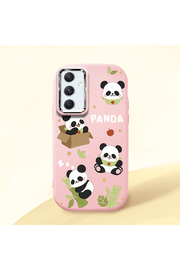 Samsung Galaxy A54 Compatible Case Camera Protector Pink Silicone Couple Phone Case with Panda Pattern