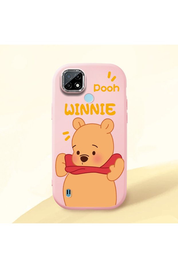 Realme C21 Compatible Case Camera Protector Pink Silicone Couple Phone Case with Bear Pattern