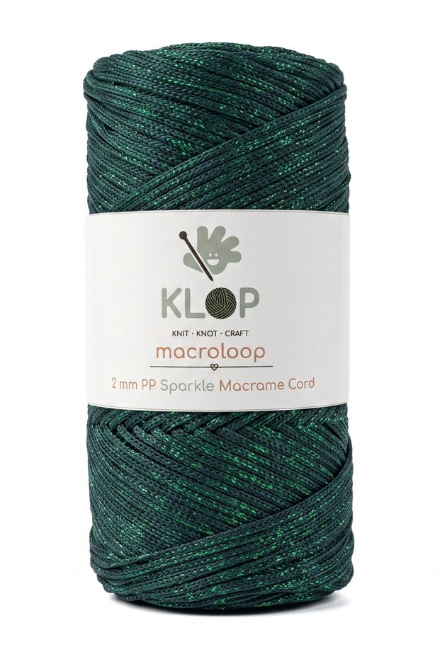 2 mm Glittery Polyester Macrame Cord 200 Gr - 190 m Polyester Macrame Supla Cord and Bag Thread Green
