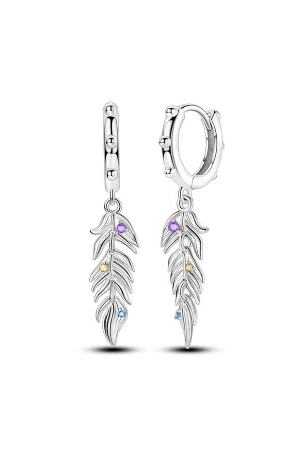 KTE366 925 Sterling Silver Earrings Bohemian Colorful Feather Hoops Earrings With Zircon for Women W