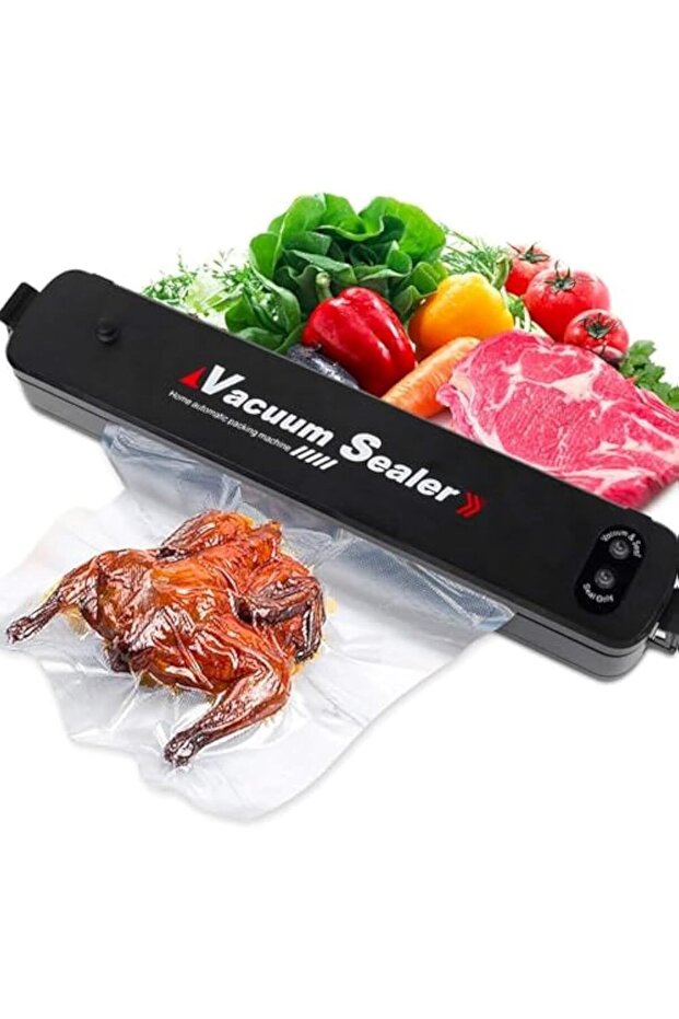 Automatic Vacuum Sealer Machine for Food Preservation Storage Saver Sealing System, Intelligent LED Indicator Lights,with Drainage Holes baffles Starter Kit Inclued15 PCS Bags Black