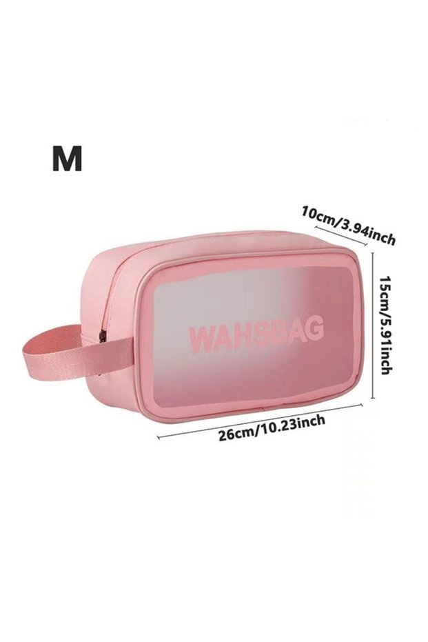 M pink Waterproof Clear Travel Wash Bag Transparent Cosmetic Makeup Organizer Portable Handheld Toil