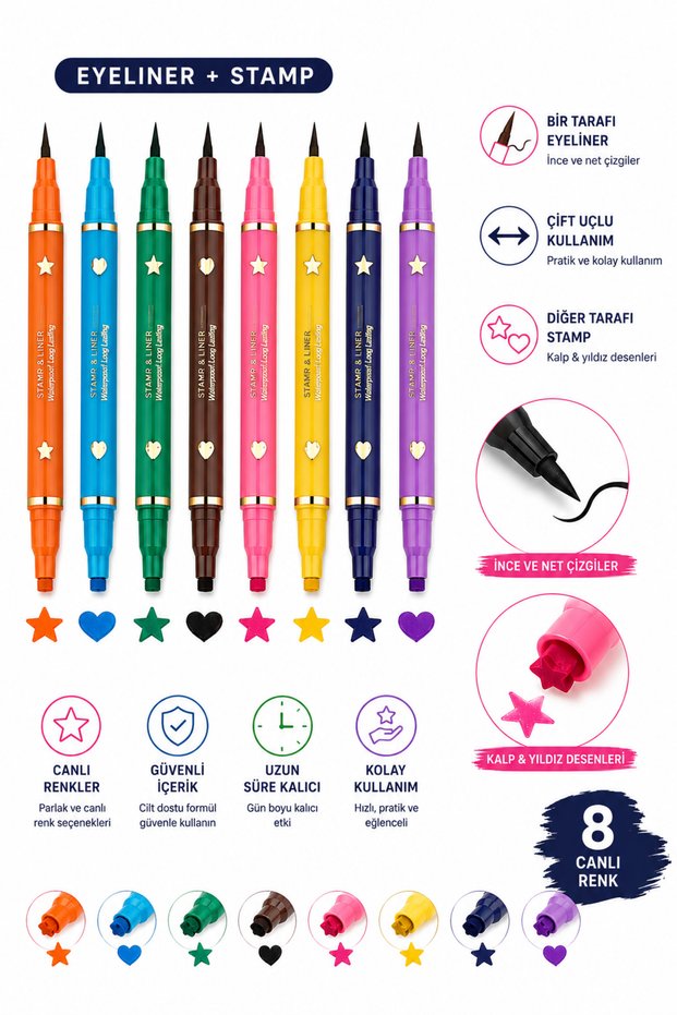 Double-Ended Stamped Eyeliner Set Waterproof Colorful Seal Pen Eye Makeup