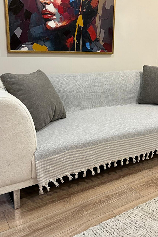 Buldan Woven 100% Cotton Tied Non-Slip Sofa Cover (170X210 cm - 1150 Gr Heavy Woven)