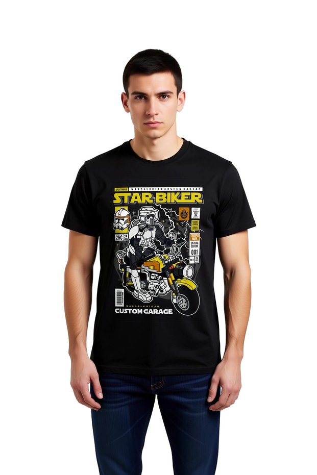 Men's Motorcycle Themed Graphic Printed Relaxed Fit Short Sleeve Crew Neck T-Shirt Casual Modern Stylish