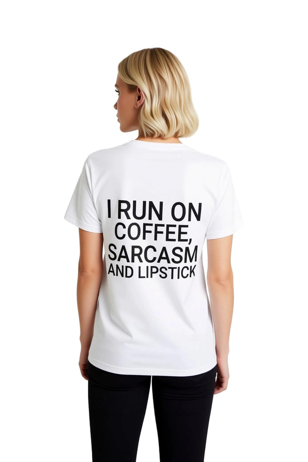 Coffee and Sarcastic Lipstick Design Printed Women's T-Shirt