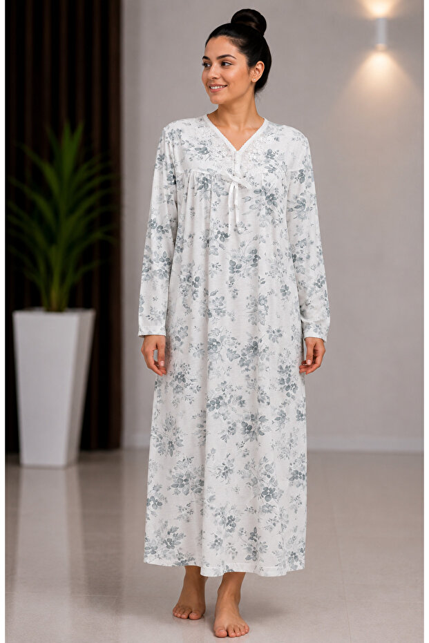 Long Sleeved Wide Cut Cotton Nightgown