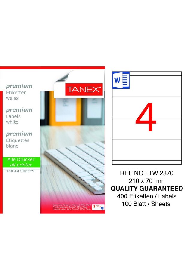 ملصق ليزر تانيكس TW-2370 مقاس 210×70 ملم، عبوة من 100 قطعة