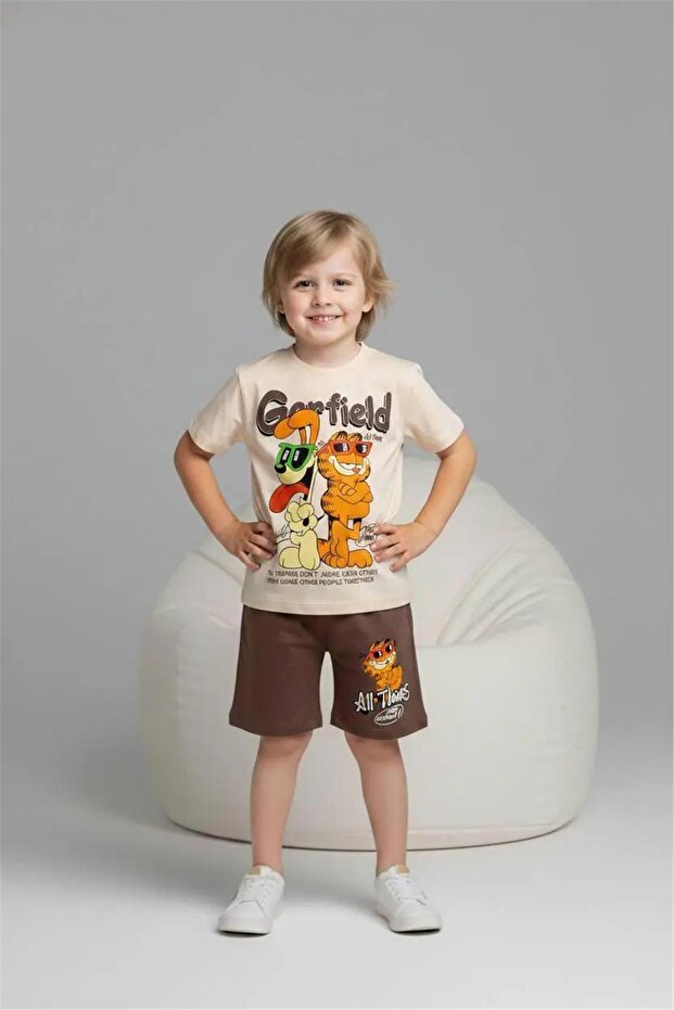Printed Boys' T-Shirt and Shorts Set - 6639