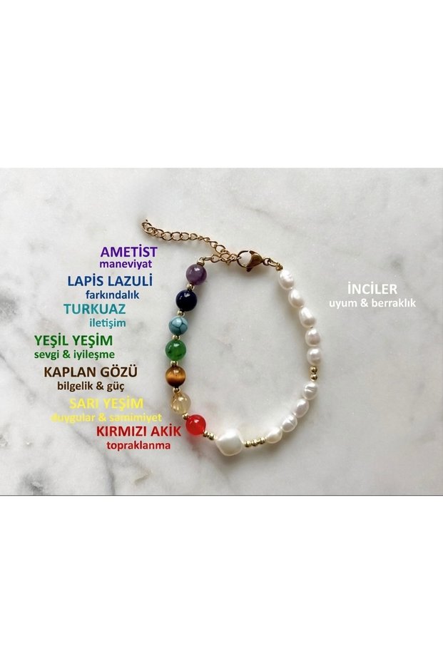 Certified Natural Barley Pearl and Chakra Stone Bracelet
