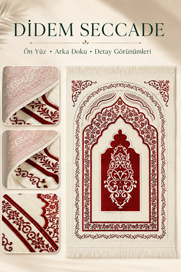 Didem Prayer Rug Lined with Velvet, Soft Textured, Hajj and Umrah Gift Prayer Mat