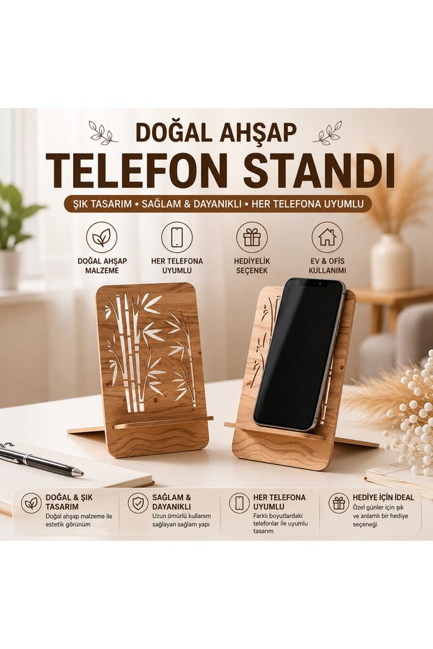 Natural Wooden Phone Stand Decorative Phone Holder Gift Item Stylish Design