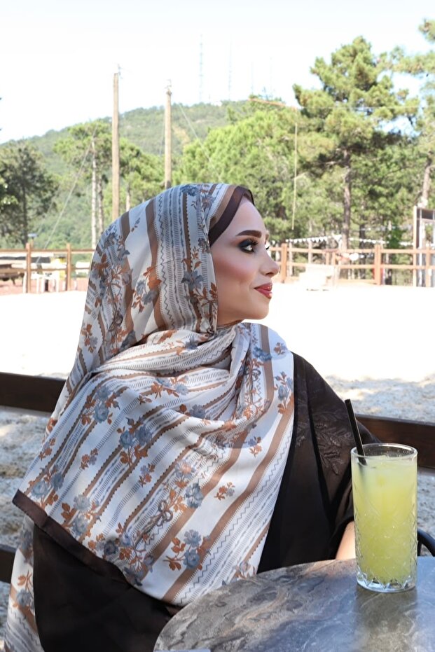 Brown Aqua Patterned Soft Shawl