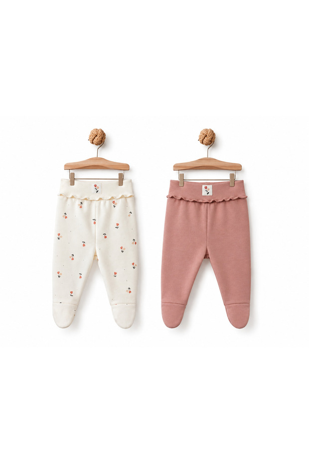 100% Organic Cotton, Baby Girl 2-Piece Booties and Pants Set, Floral Patterned Organic Underwear