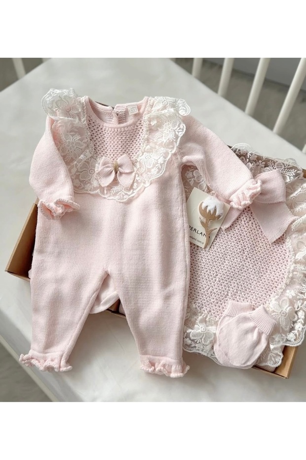 Knitwear Baby Girl Set with Laces, 5 Pieces (0-3) Months