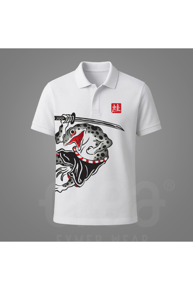 Samurai Frog - Regular Fit Polo Neck T-Shirt White
