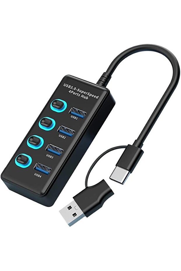 موزع USB بـ4 منافذ مع وصلة كيبل طويلة، محول مقسم USB 5 جيجابايت في الثانية من ازوني | محول كمبيوتر م