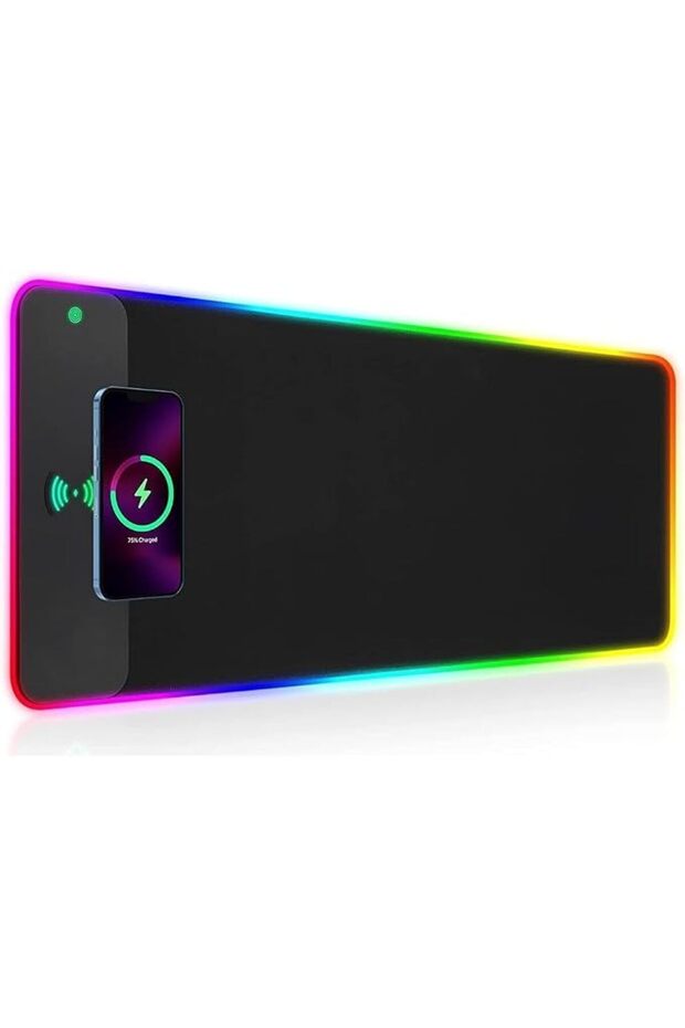 لوحة ماوس للألعاب مع شحن لاسلكي وإضاءة RGB، بساط ماوس LED مقاس 31.5 * 11.8 بوصة، 10 أوضاع إضاءة، حجم كبير جدًا
