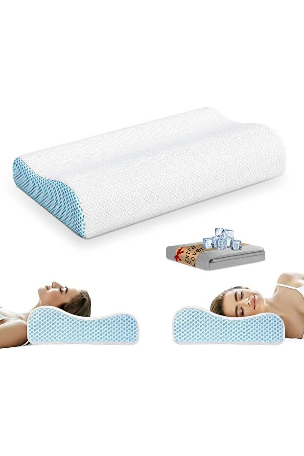 Memory Foam Pillow with Replacement Pillowcase(Cooling Ice Silk&Cotton),Neck/Shoulder Pain Relief,Ergonomic Orthopedic Cervical Pillow,Neck Contoured Bed Pillow for Side,Back,Stomach Sleepers