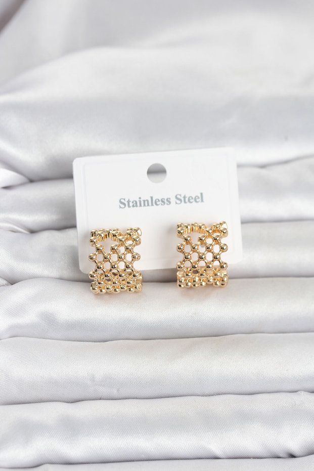 Golden Steel Motif Patterned Hoop Women's Earrings for Elegant Ears
