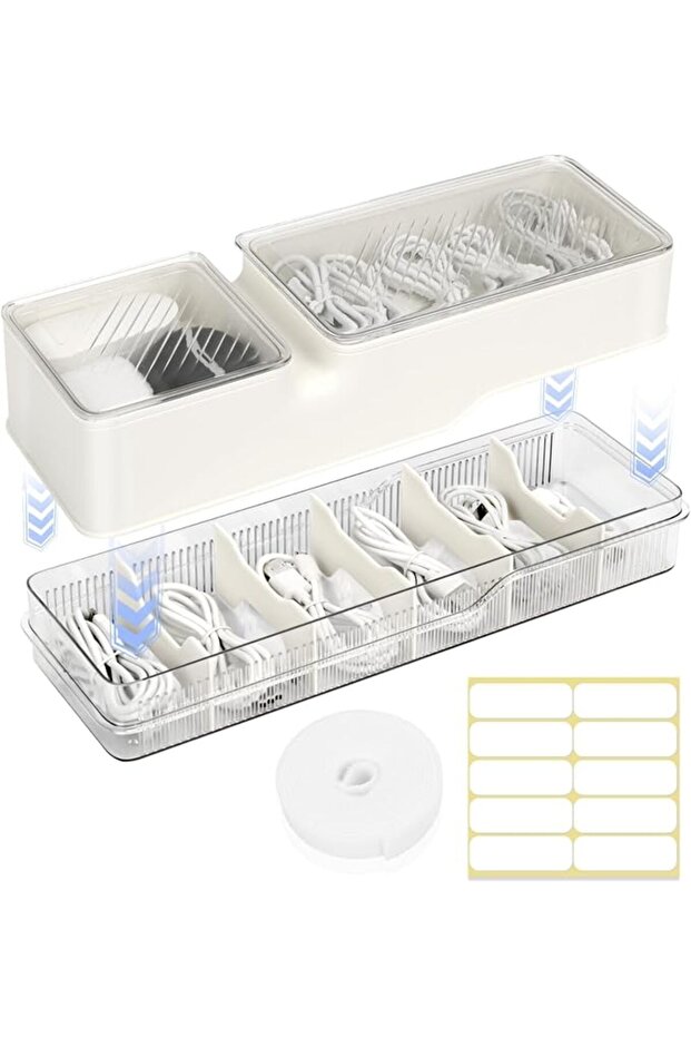 Cable Organizer Box, Multi-Compartment Desktop Organizer with Ventilation Holes, Office Elect