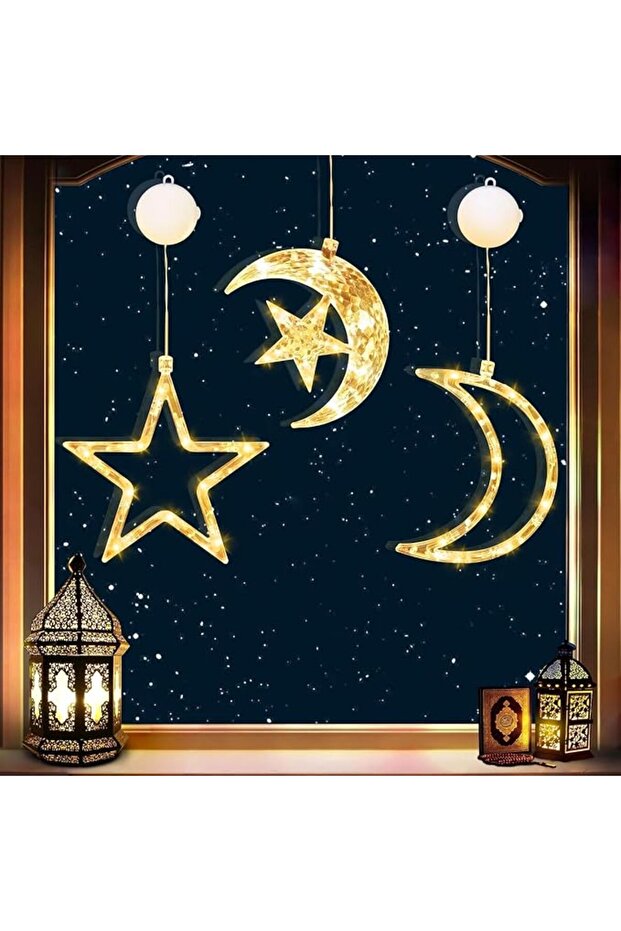 3 Pack Moon Star Window Lights,Window Silhouette Moon LED String Lights with Suction Cup,Hanging Cur