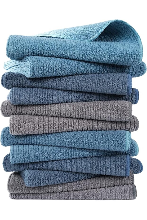 Microfiber All-Purpose Ribbed Kitchen Towel for Drying Cleaning, Ultra Absorbent Quick Dry, 12 Pack