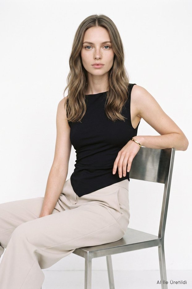 Drapeli Boat Neck Asymmetrical Cut Blouse 8652A Black